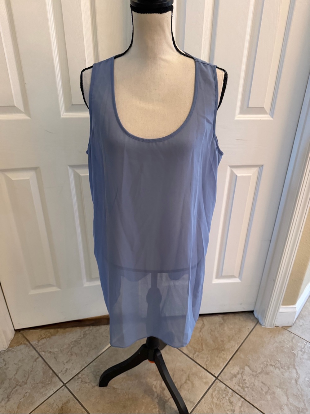 Marla Wynne Chiffon Light Blue Sheer Scoop Neck Women’s Tank Top